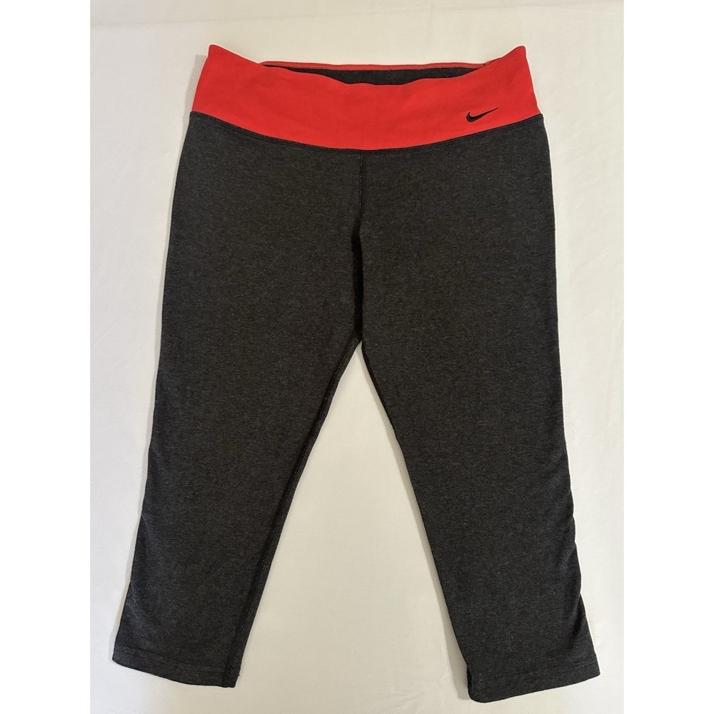 Nike Dri-FIT Women's Capri Leggings Size Large Gray Red Cropped Yoga Workout